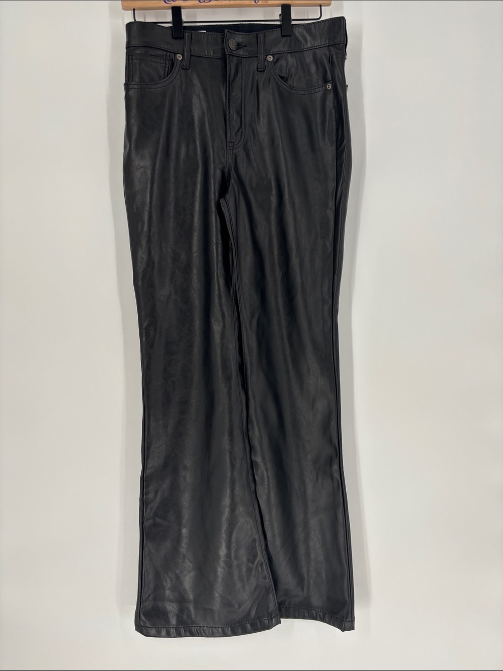 Gap 70’s high rise flare faux leather black pants 27